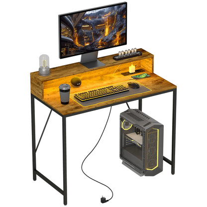 Homcom Desk Table with Led Lights 100X50X90.5 cm Rustic Brown