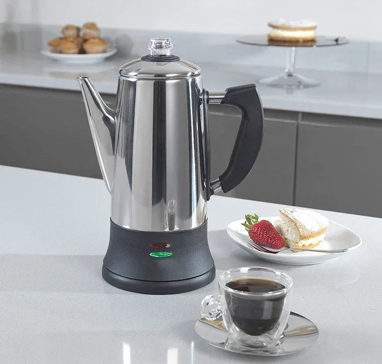 1.8L Electric Coffee Percolator 12 Cup Stainless Steel Coffee Pot with Keep Warm Function Reusable Filter Basket Coffee Maker