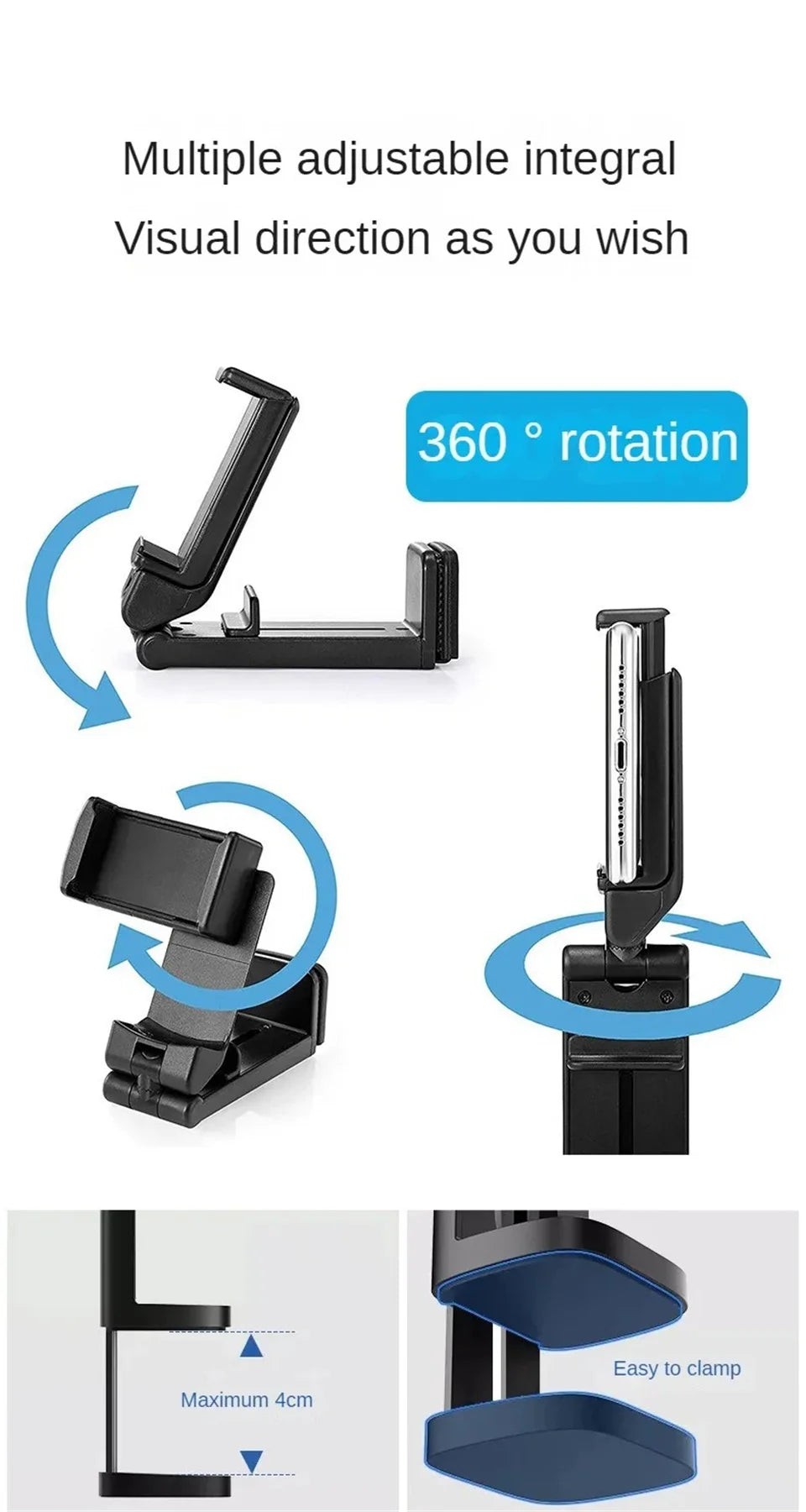 Airplane Phone Holder Portable Foldable Desktop Mobile Phone Stand Rotatable Selfie Holding Live Train Seat Clip Lazy Bracket