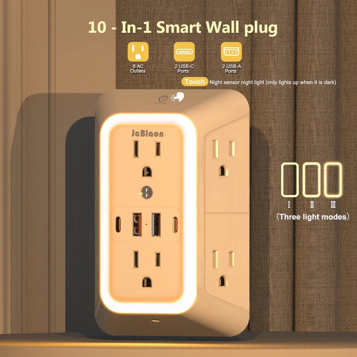 US AC Plug with Induced Light Wall Mounted Power Strip Multi-sockets Network Filter with USB Charging Network Filter Adapter