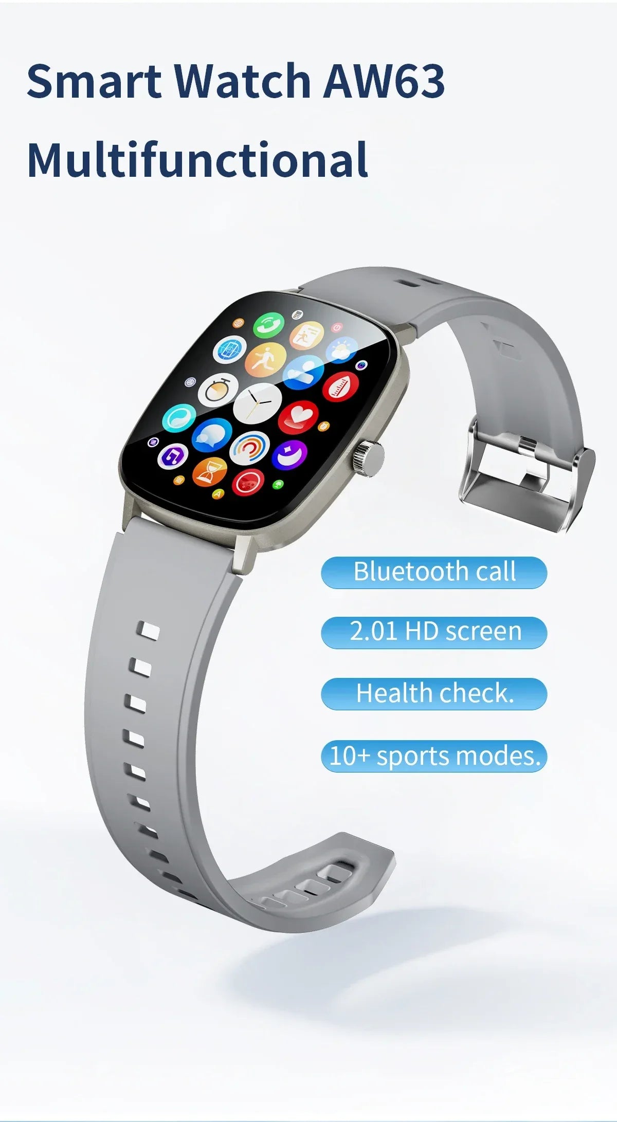 2.01 Inch Aiweile AW63 Smart Watch Men Clock Smartwatch Bluetooth Call Fitness Wristwatch for Android IOS Lightweight PK LT10