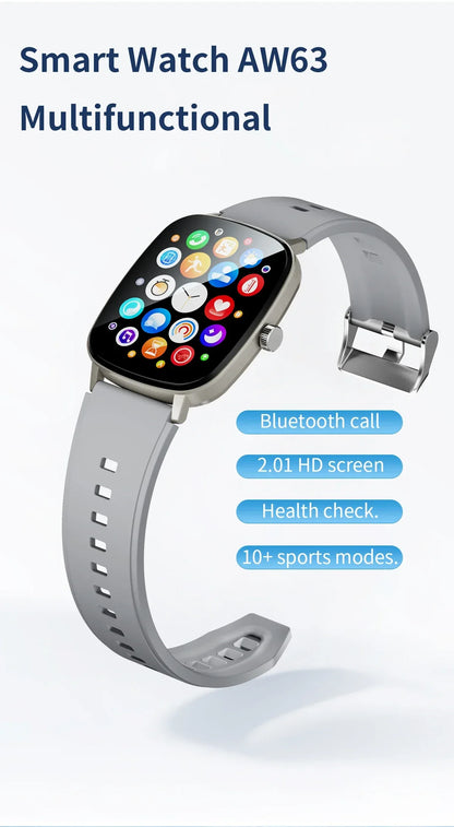 2.01 Inch Aiweile AW63 Smart Watch Men Clock Smartwatch Bluetooth Call Fitness Wristwatch for Android IOS Lightweight PK LT10
