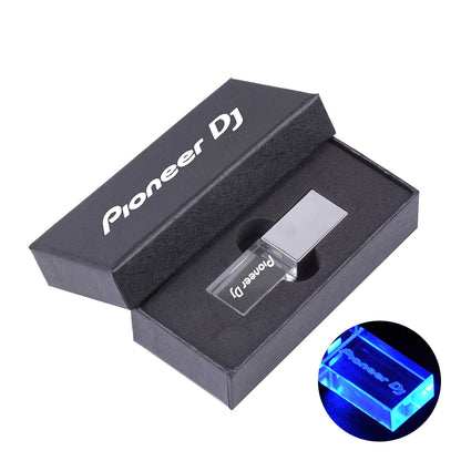 Hot Sale Pioneer DJ Crystal USB 2.0 Flash Drive 128GB Real Capacity Memory Stick 64GB Silver Case LED Light Pen Drive with Box