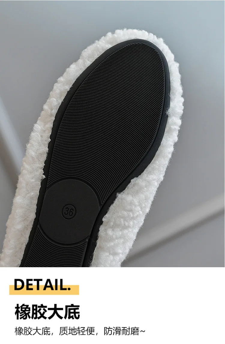 Big Size 43 Women Lambswool Slippers Winter Sheep Fur Shoes Ladies Flat Cotton Slides Home Pantuflas Daily Slip On Furry Mules