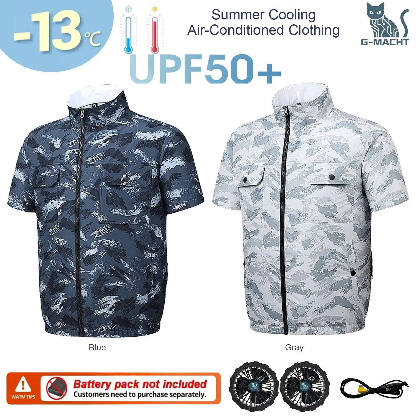 G-MACHT Men Short Sleeve 4Fans Cooling Jacket USB Air Conditioning Clothing Outdoor Work Fishing Heat Protection Cooling Vest