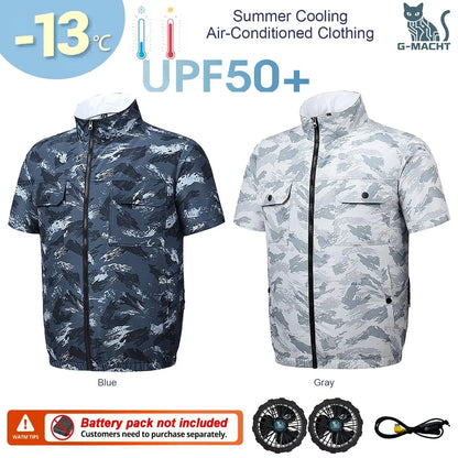 G-MACHT Men Short Sleeve 4Fans Cooling Jacket USB Air Conditioning Clothing Outdoor Work Fishing Heat Protection Cooling Vest