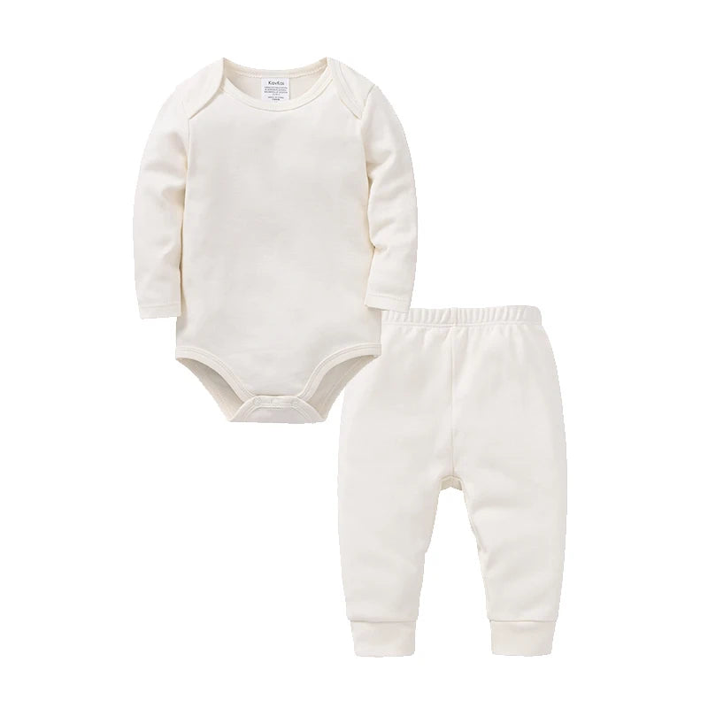 2 Pieces Set 100% Cotton Baby Rompers Pants Blank Colors Kids Trousers Plain Newborn Clothing Muslin Bodysuit Clothes