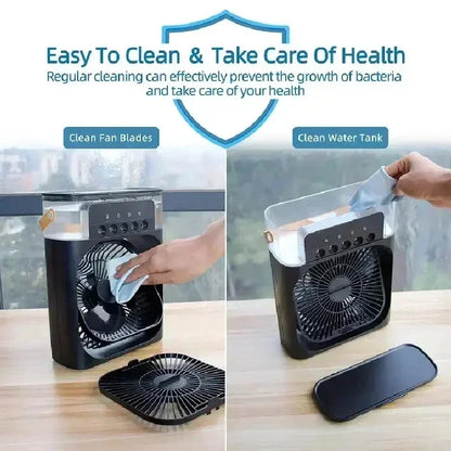 New 3 In 1 Mini Air Cooler Portable Fan Air Conditioner Humidifier with LED Night Light Adjustable Wind Speed Desktop CoolingFan