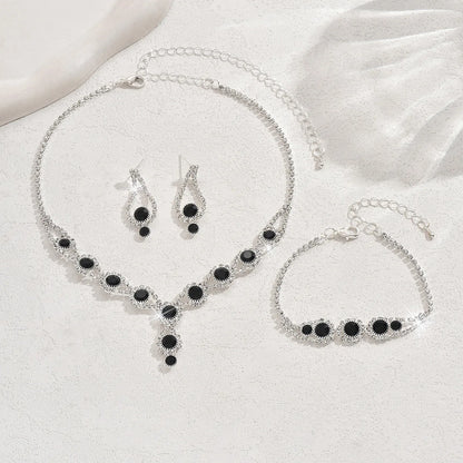 4PCS Fashion Elegant Crystal Jewelry Sets for Women Rhinestones Necklace Ring Earrings Bridal Wedding Party Jewelry Sets