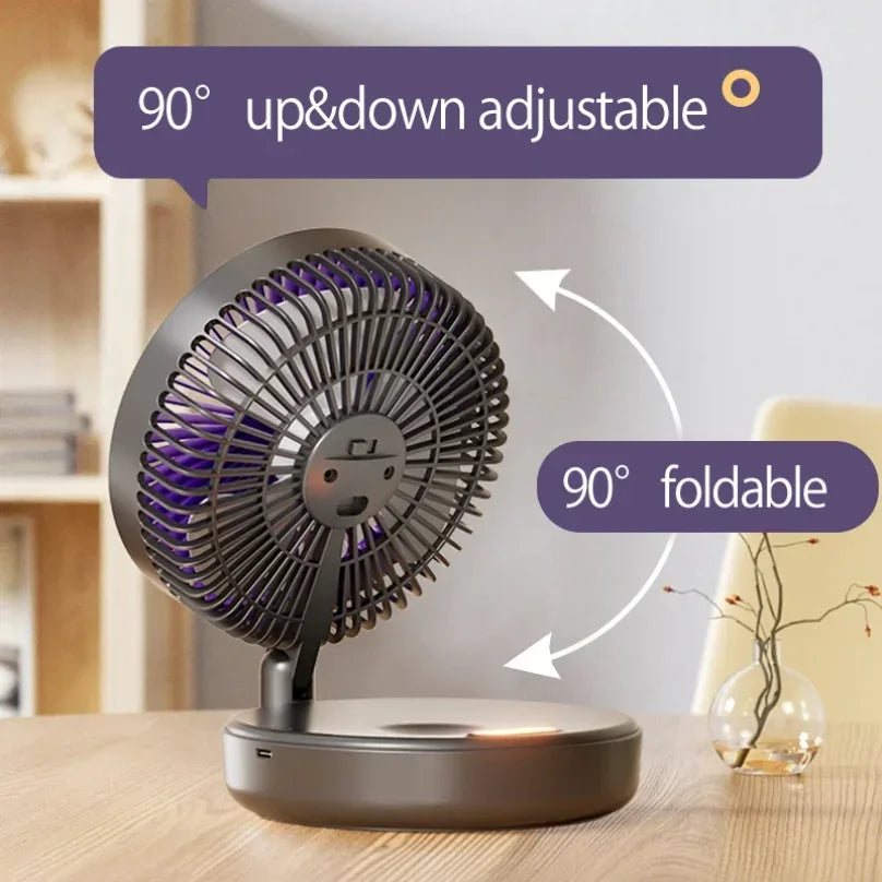 New 5000mAh Rechargeable 3IN1 Multifunctional Portable Fan Wall Mounted Fan 90° Folding Fan 4 Gears With Warm Night Light