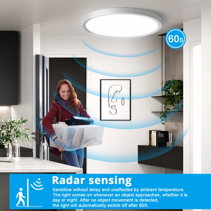 Oeegoo 24W LED Ceiling Light with Radar Motion Sensor, 2400 LM LED Lamp with Motion Sensor Indoor Round, 4000K, φ30CM