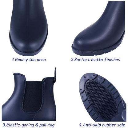 Evshine Fashion Short Rain Shoes For Women New Lady Chelsea Boots Outdoor Anti-slip Waterproof Rain Boots Sodt Rubber Ankle Boot