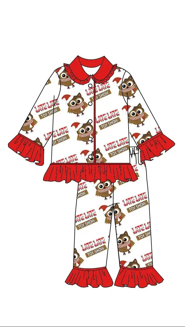 New Boutique children set Christmas lapel short-sleeved elastic cartoon letter print trouser girl boy long pajamas set baby robe