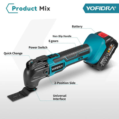 YOFIDRA Cordless Oscillating Multi Tool 6 Gears Electric Cutting Polishing Trimming Machine Power Tool For Makita Battery Pin
