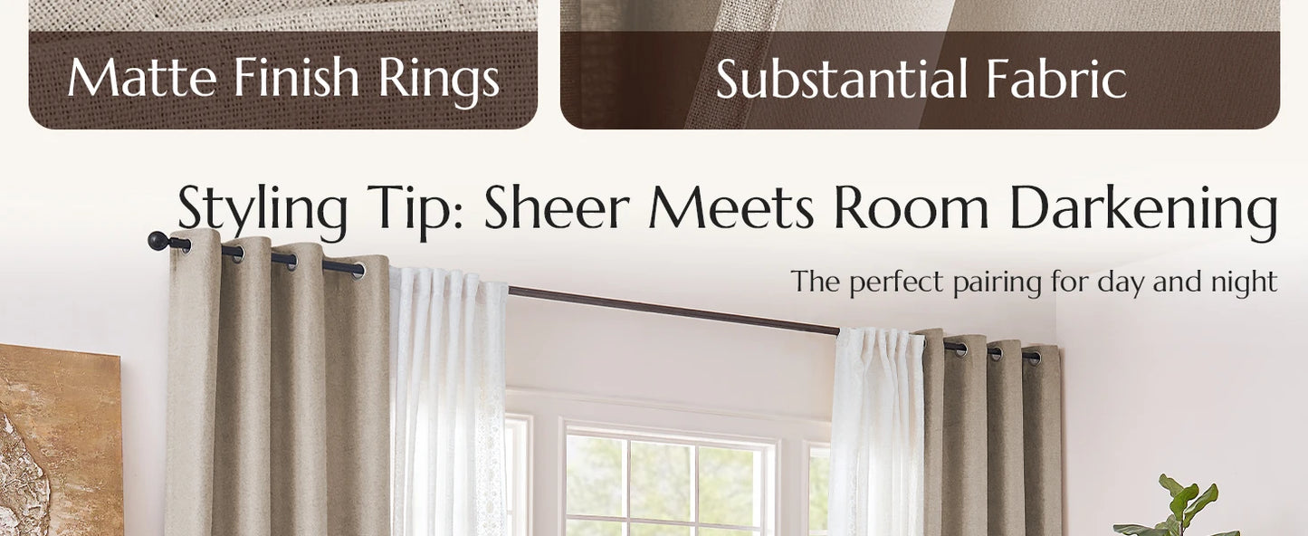 Jinchan Single Panel Faux Linen Blackout Curtain, Metal Grommet Top Room Darkening Drapes, Thermal Insulated Shield(Grey/Beige)