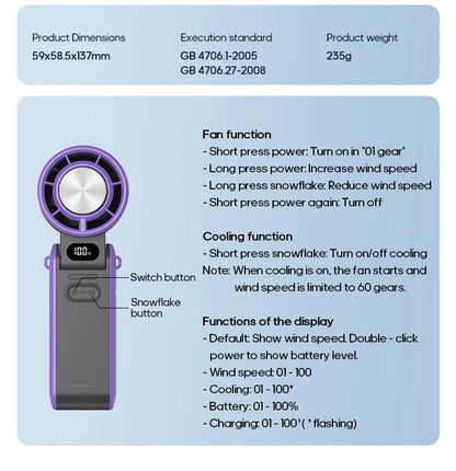 New Foldable Air Cooling Rechargeable Fan 3600mAh Portable Mini Handheld Fan 100-Speed Stepless Turbo Wind for Outdoor Travel