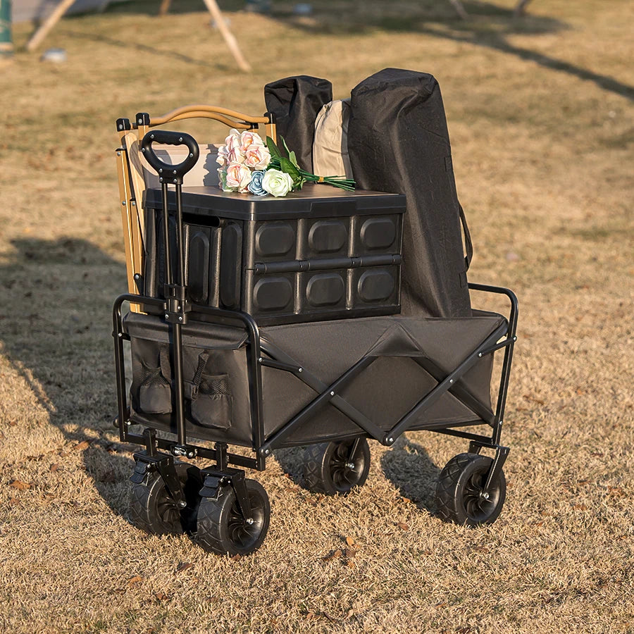 Heavy Duty Outdoor Folding Wagon Cart Large Capacity Collapsible Utility Wagon Trolley Portable Garden Beach Camping Equipment