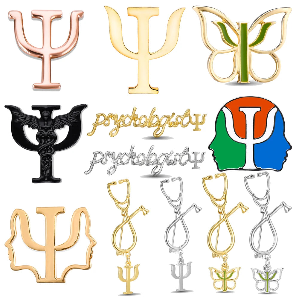 DCARZZ Psychology Psi Brooches Medical Charm Backpack Lapel Pins Badge Medicine Jewelry for Psychologist Doctor Nurse