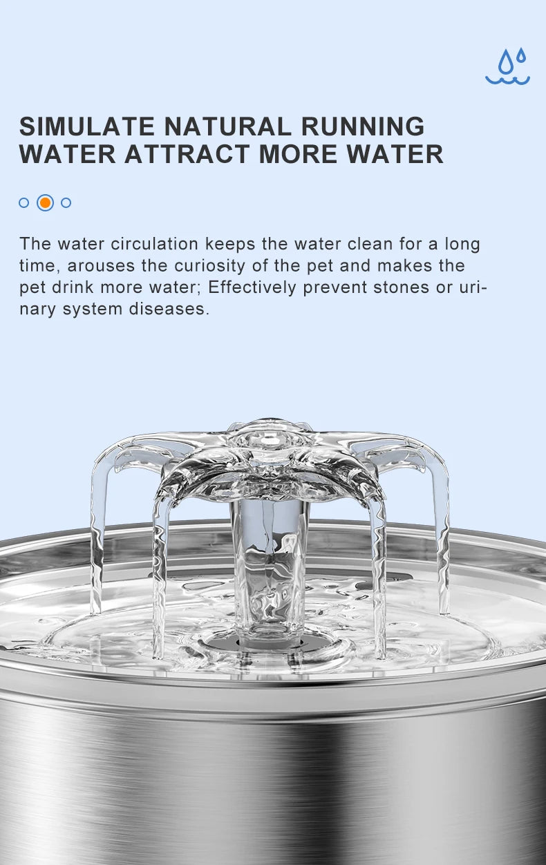 Stainless Steel Pet Water Feeder Cat Automatic Water Fountain USB Electric Mute for Cat Dog Filter Fountain Smart Drinking Bowl