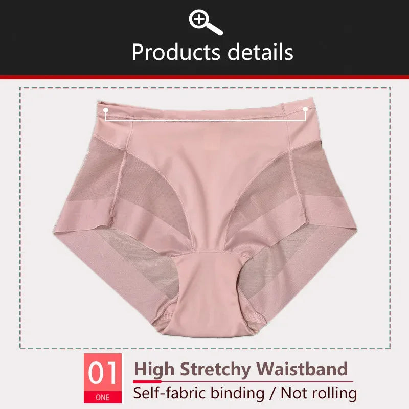 Ice Silk Women Underwear Panties Transparent Mesh Gauze Corset Waist Slimming Black Briefs Female Trainer Shaping Underpants2024