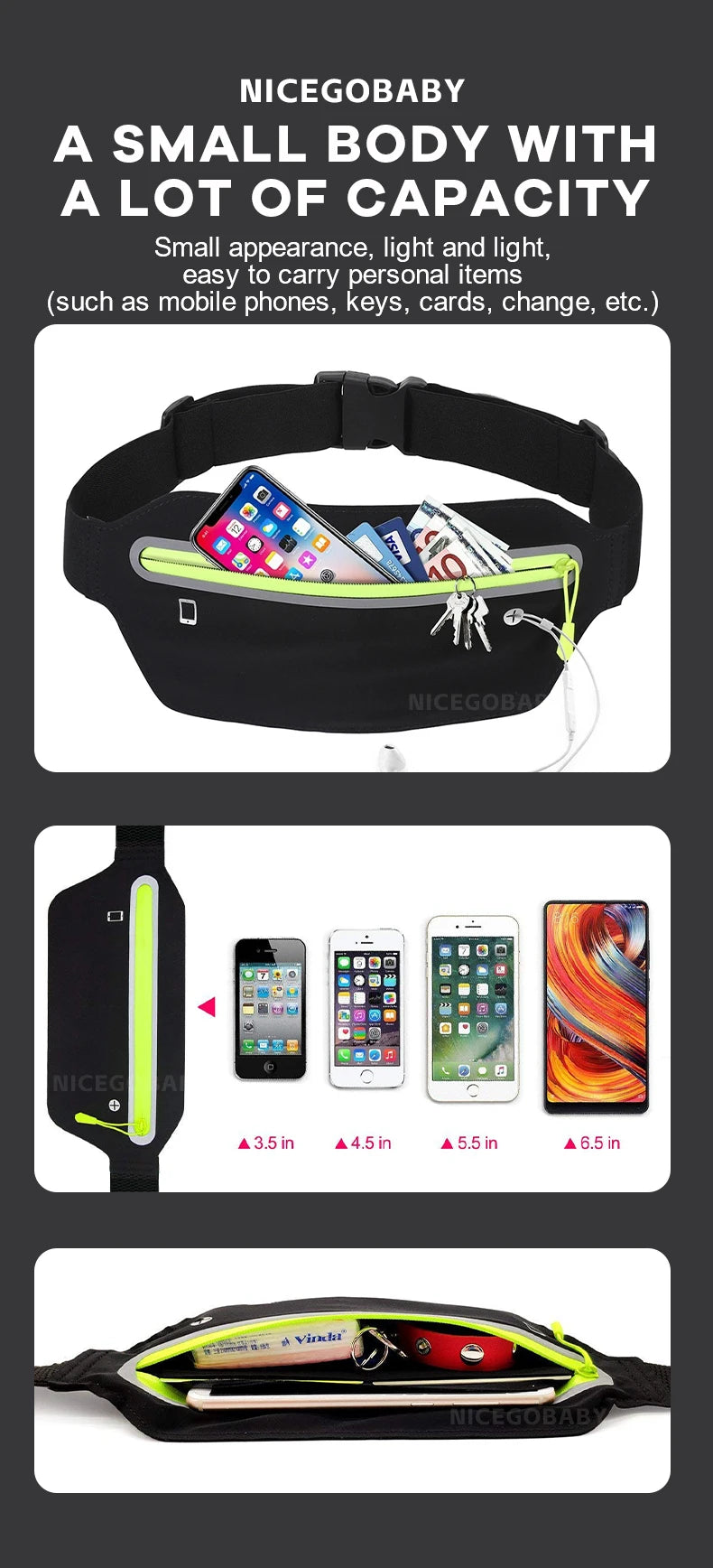 Sports waist pack Multi-functional outdoor running mobile phone men's and women's fitness waterproof invisible pocket ultra-thin