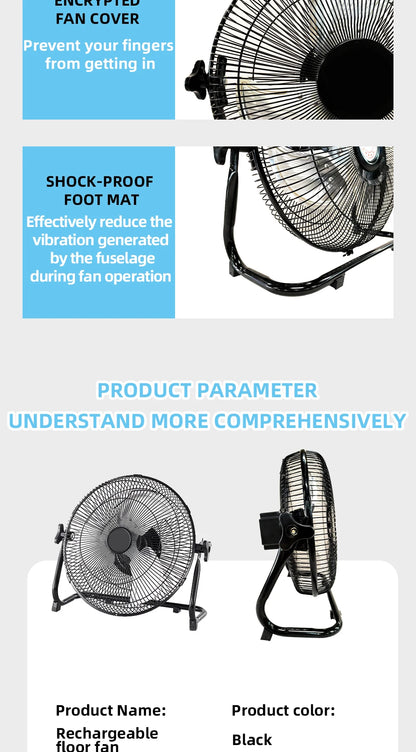 14 Inch Brushless Motor Floor Fan Strong Wind Electric Fan Portable Rechargeable with 15600mAh Battery for Outdoor Camping