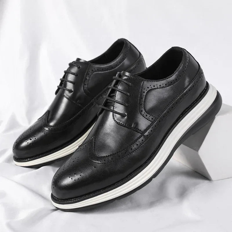 Men's Casual Leather Thick Soled Simple Walking Shoes Fashion Oxford Shoes High End British Style Office Business Dress Shoes