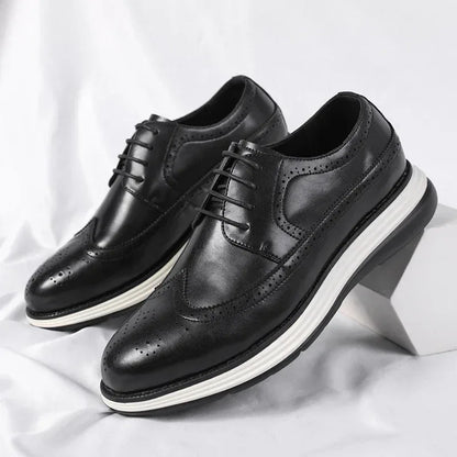 Men's Casual Leather Thick Soled Simple Walking Shoes Fashion Oxford Shoes High End British Style Office Business Dress Shoes