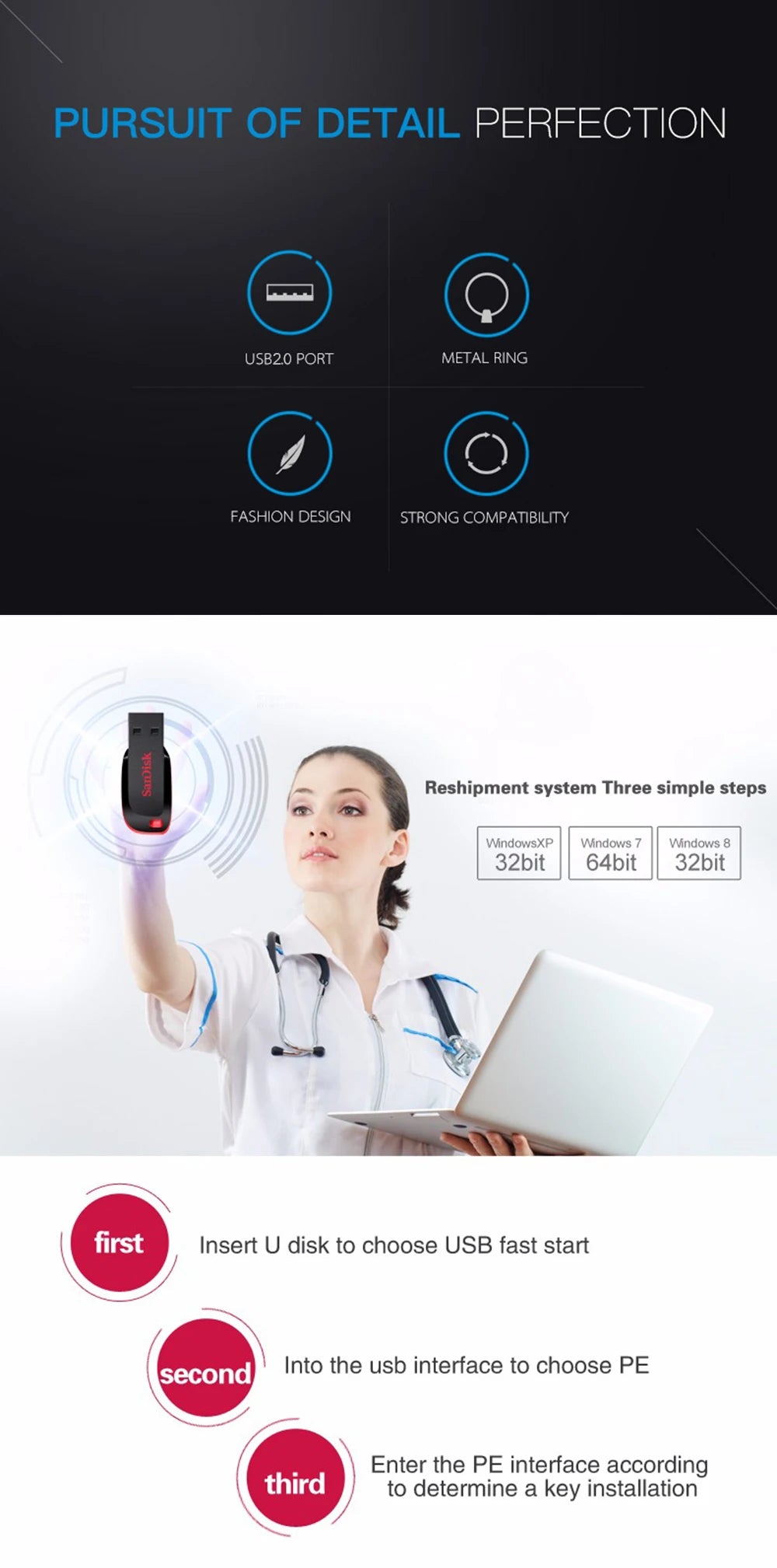 SanDisk CZ50 USB2.0 Pendrive 32GB 16GB 64GB USB Flash Drive Pen Drive U Disk Mini Flash Drive Cruzer Blade 100% Original