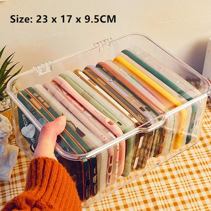Ins Transparent Phone Case Organizer Storage Box with Cover Home Desktop Acrylic Sundries Storage Basket Phone Case Holder