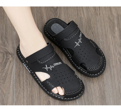Men's Baotou Sandals Summer new Outdoor Cool Breathable Anti slip Waterproof Beach Shoes Soft Sole Fashion Dual purpose Slippers