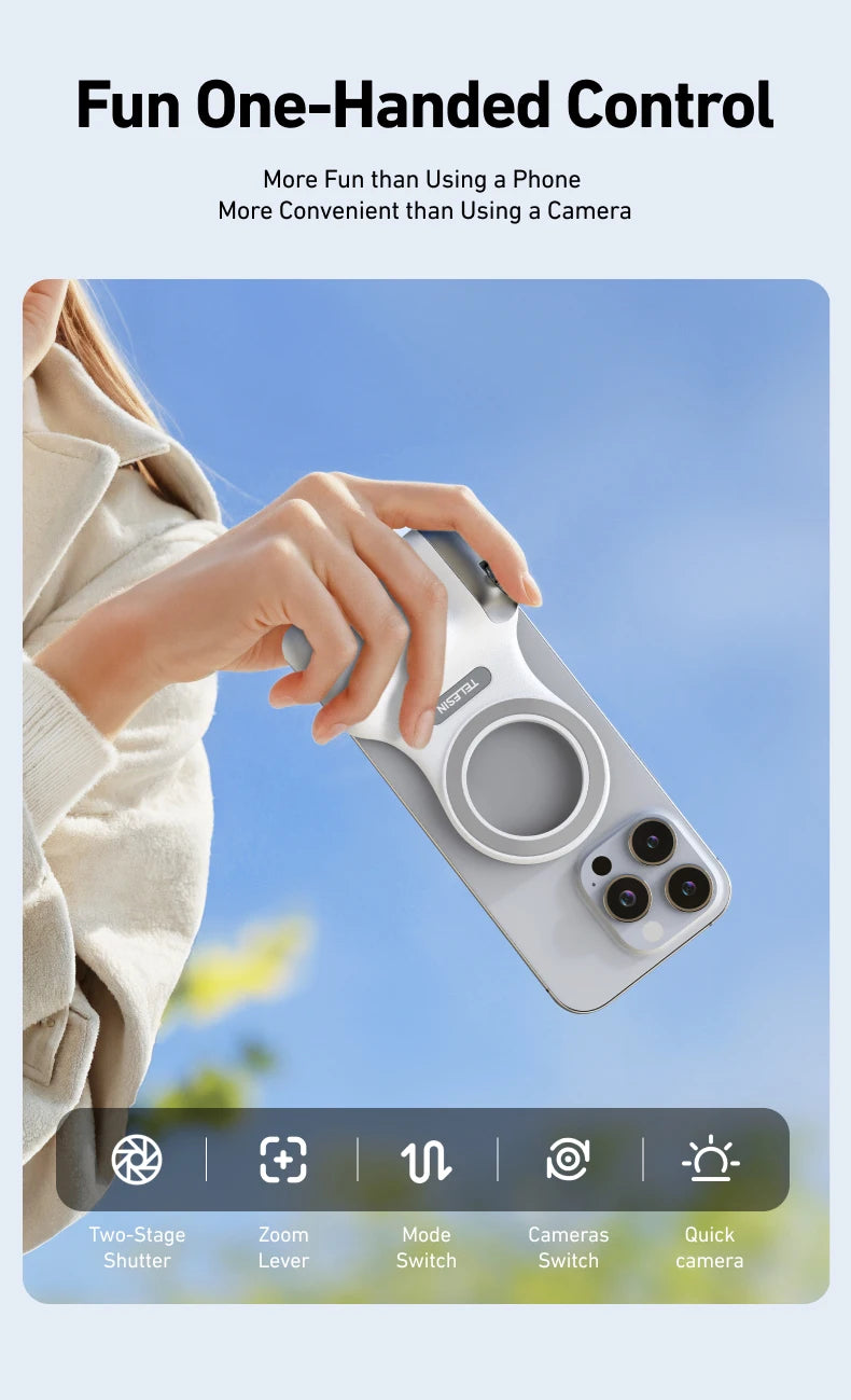 TELESIN Phone Camera Shoot Hand Grip Magnetic Smart Phone Holder Shooting Aid Remote Control Handle For Iphone Android Phone