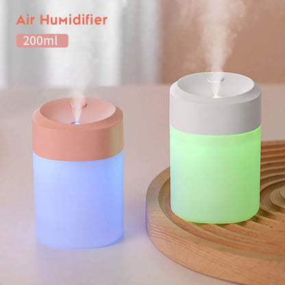 200ml Mini Air Humidifier with Night Light Essential Oil Diffuser USB Mist Maker Car Air Freshener for Bedroom Office