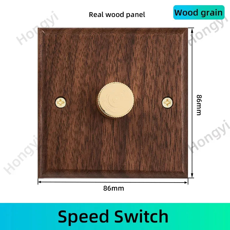 Black walnut retro European retro wall lamp switch socket, solid wood brass toggle switch board 1-4Gang 2Way antique home switch