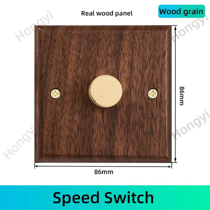 Black walnut retro European retro wall lamp switch socket, solid wood brass toggle switch board 1-4Gang 2Way antique home switch