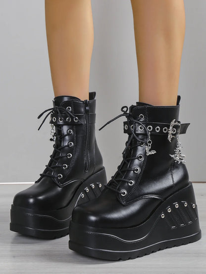 2024 New Boots for Women Fashion Hot Sale Punk Goth Platform Heels Wedge Women's Boots Casual Goth Punk Size 43 Women's Shoes
