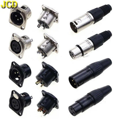 JCD XLR 3pin Male Female Panel Audio Microphone Mixer Plug Jack Connector YS145 YS146 Male Female 3 Core XLR Metal Socket