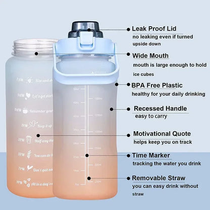 3PCS Sports Water Bottle with Time Marker Leak-proof Cup Motivational Portable Water Bottle for Outdoor Sport Fitness BPA Free