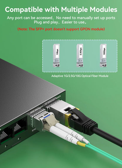 GoodTop 2.5GbE Managed Switch 6 Port 2.5GBASE-T Network Switcher 10G SFP+ Slot Uplink Web Managed Hub Internet Splitter Fanless