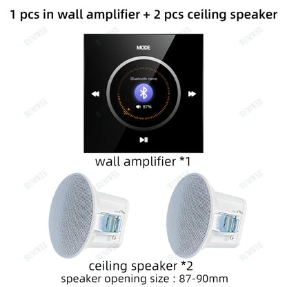 Home Background music player system audio in wall power amplifier bluetooths TF USB FM radio AUX controls panel ceiling speakers