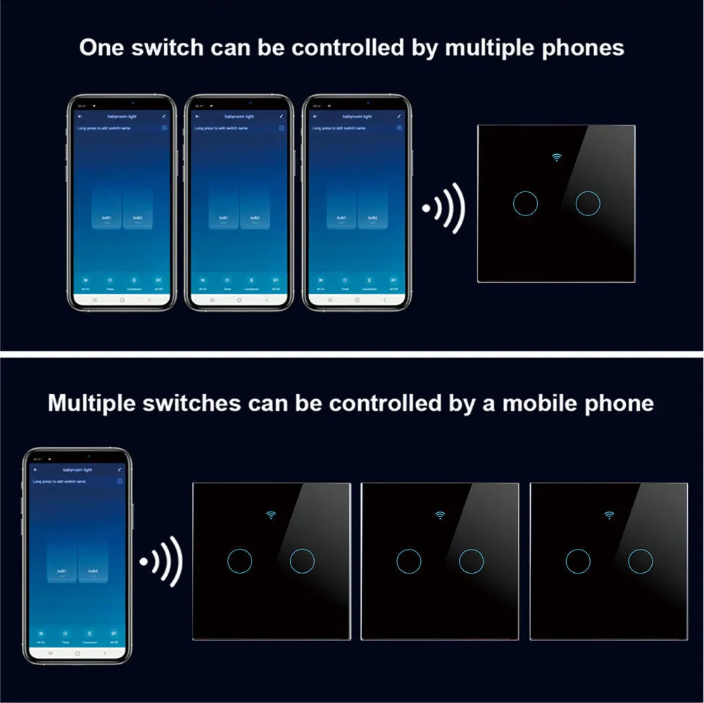 Tuya Wifi EU Smart Switches 1/2/3/4Gang Touch Light Switch Wall Sensor 433mhz RF Switches Smart Life for Alexa Google Home Alice