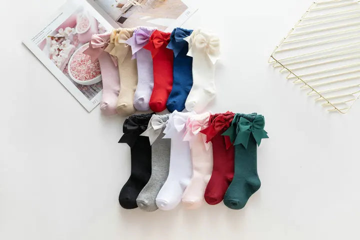 Winter Autumn Kids Knee High Socks Baby Girls Cotton Socks Big Bow Soft Toddlers Princess Children Long Socken For 0-5Years
