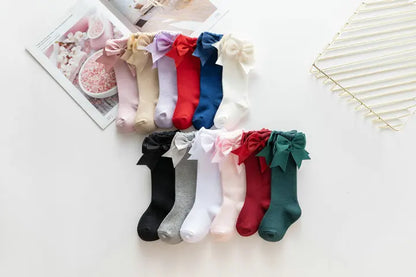 Winter Autumn Kids Knee High Socks Baby Girls Cotton Socks Big Bow Soft Toddlers Princess Children Long Socken For 0-5Years