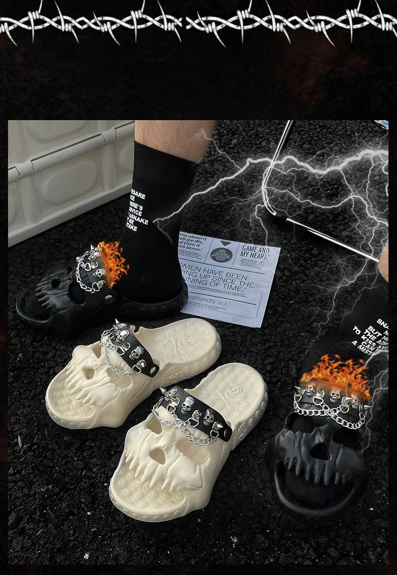 Skull Slides Sandals for Men Women Non-Slip Sport Cloud Slippers on Comfy Beach Halloween Skull Slides Home Thick Soft Shoes