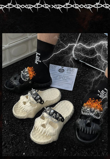 Skull Slides Sandals for Men Women Non-Slip Sport Cloud Slippers on Comfy Beach Halloween Skull Slides Home Thick Soft Shoes