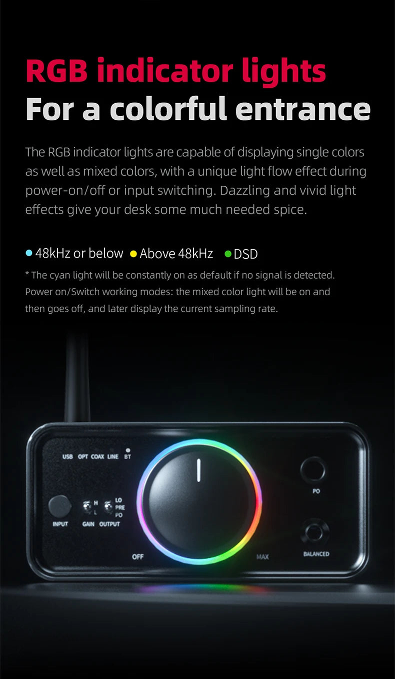 FiiO K7/K7BT  Balanced HiFi DAC Headphone Amplifier AK4493S*2, XMOS XU208 PCM384kHz DSD256,USB/Optical/Coaxial/RCA Inputs