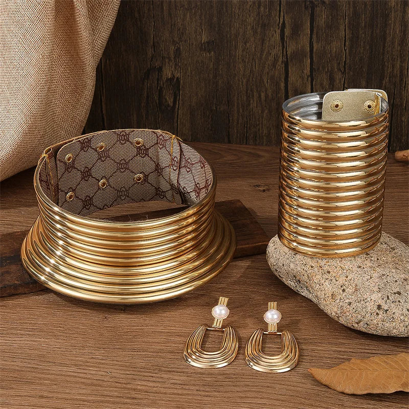 4pcs/set Vintage Leather African Jewelry Set Choker Necklace Bracelet Earrings Set For Women Collar Necklace Set Jewelry Gifts