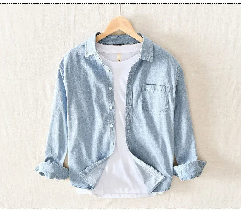 Autumn New Men's Denim Shirt Cotton Classic Style Fashion Trendy Loose Denim Long Sleeve Shirt 3 Colors Brand Clothing Male