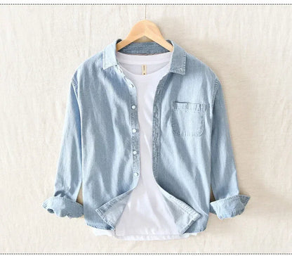 Autumn New Men's Denim Shirt Cotton Classic Style Fashion Trendy Loose Denim Long Sleeve Shirt 3 Colors Brand Clothing Male