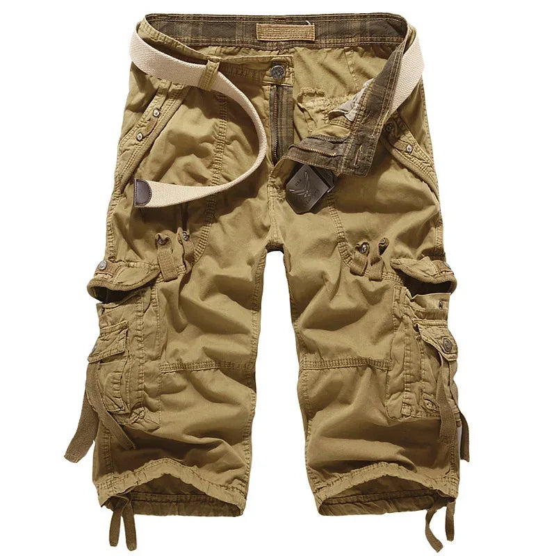 Summer Pure Cotton Men's Cropped Trousers Oversized Casual Shorts Multi Pocket Tooling Capri Pants Men Cargo Pants AF5820